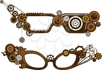 Steampunk Illustration of Fancy Eyeglasses Designed with Cogs and Gears
