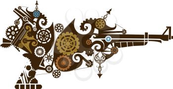 Steampunk Illustration of Guns Designed with Elaborate Gears