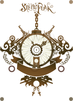 Steampunk Illustration of a Clock Designed with Elaborate Gears