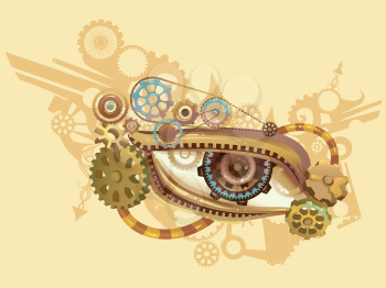 Steampunk Illustration of an Eye Elaborately Designed with Cogs and Gears