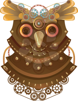 Steampunk Illustration of a Metallic Owl Designed with Cogs and Gears