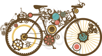 Steampunk Illustration of a Bike Designed with Cogs and Gears