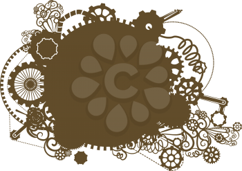 Steampunk Illustration Featuring Silhouettes of Cogs and Gears