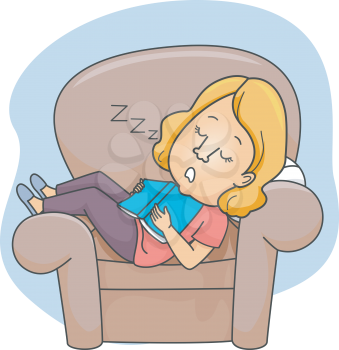 Illustration of a Girl Who Fell Asleep on a Chair After Reading a Book