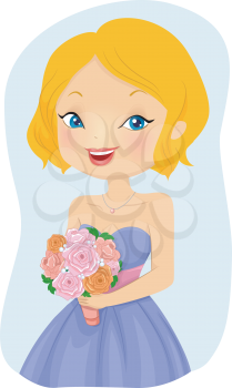 Illustration of a Lovely Bridesmaid Posing for a Portrait