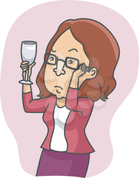 Illustration of a Girl Inspecting a Glass of Wine