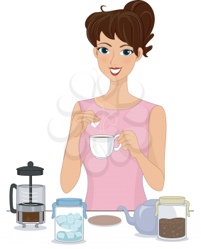 Illustration of a Girl Preparing Brewed Coffee