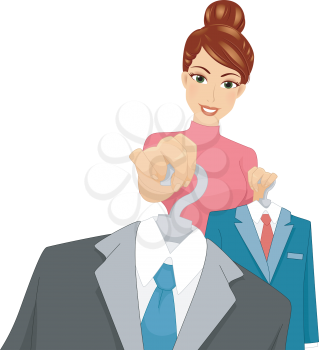 Illustration of a Girl Picking a Suit for a Guy
