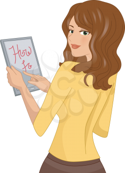 Illustration of a Girl Viewing a Tutorial on Her Tablet