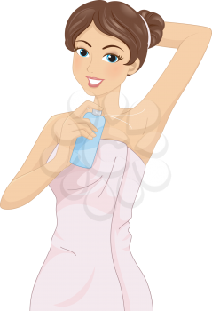 Illustration of a Girl Spraying Deodorant on Her Armpit