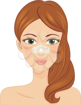 Illustration of a Girl Using a Pore Strip to Remove Blackheads