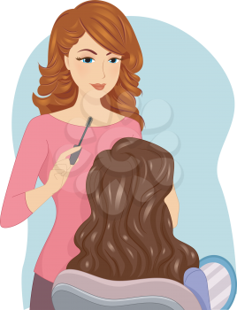 Illustration of a Female Make Up Artist Working on a Client