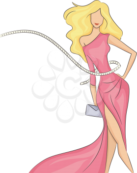 Illustration of a Sexy Girl with a Measuring Tape Wrapped Around Her Waist