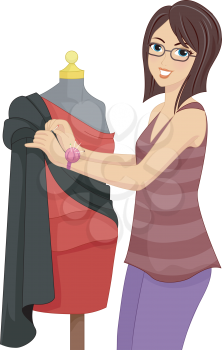 Illustration of a Fashion Designer Draping a Mannequin with a Stretch of Cloth
