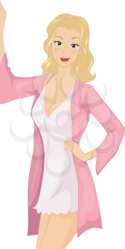 Illustration of a Girl in a Pink Night Gown Posing Seductively against Banner