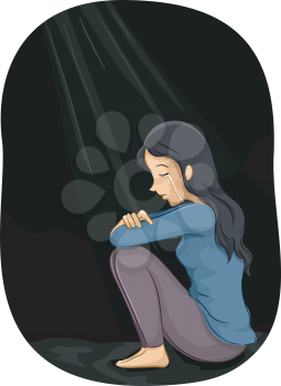 Illustration of a Depressed Girl Crying in a Corner