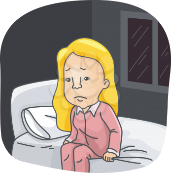 Illustration of a Female Insomniac with Sunken Eyes