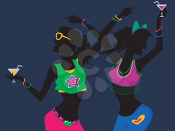 Illustration of Girls Dancing at a Glow in the Dark Party