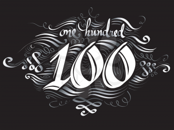 Typography Illustration Featuring the Number 100 Written in Intricate Text
