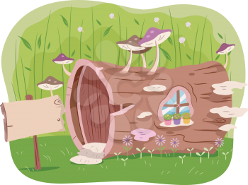 Illustration of a House Made from a Hollow Tree Trunk