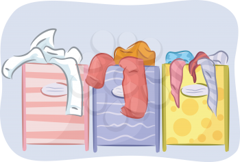 Illustration Featuring Different Colored Hampers for Sorting Laundry