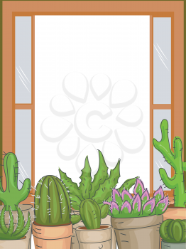 Frame Illustration Featuring Succulents Placed by the Window Sill