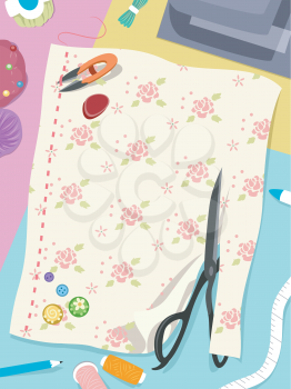 Illustration Featuring Colorful Sewing Notions