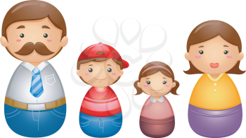 Illustration of a Set of Matryoshka Dolls Representing a Complete Family