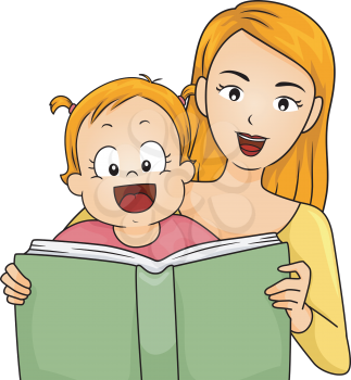 Illustration of a Mother Reading a Book to Her Baby Girl