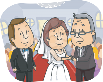 Illustration of a Sad Father Giving Away His Daughter at Her Wedding