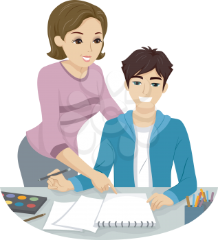 Illustration of a Teenage Guy Receiving Art Lessons