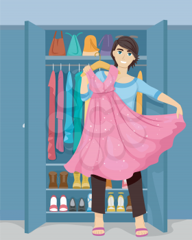 Illustration of a Cross Dressing Teenage Guy Trying a Dress On