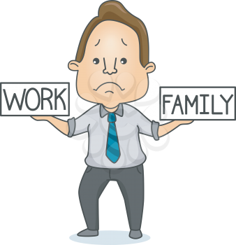 Illustration of a Sad Man Trying to Find Balance Between Work and Family Duties