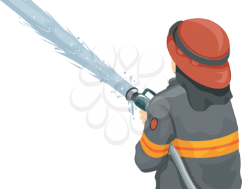 Illustration of a Male Firefighter Using a Fire Hose