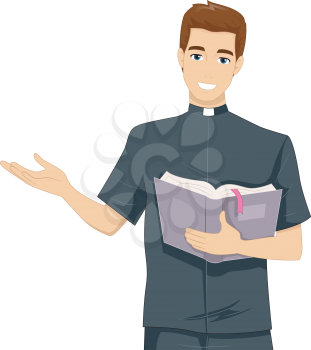 Illustration of a Young Priest Reading from the Bible