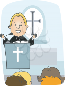 Illustration of a Protestant Priest Preaching from the Pulpit