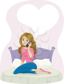 Illustration of a Teenage Girl with a Heart Shaped Speech Bubble Hovering Above Her