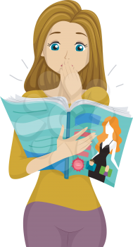 Illustration of a Teenage Girl Surprised by What She Read on a Magazine