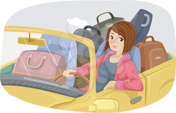 Illustration of a Teenage Girl Traveling by Car