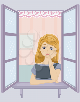 Illustration of a Teenage Girl Musing by the Window