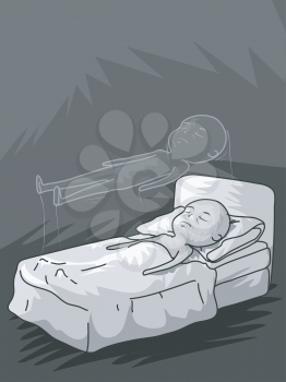 Illustration of a Man Experiencing Astral Projection