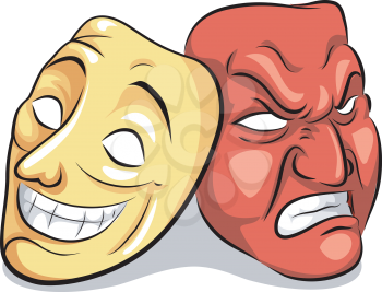 Illustration of a Pair of Masks Depicting Bipolar Disorder