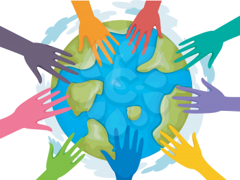 Illustration of a Group of Volunteers Joining Forces for Mother Earth
