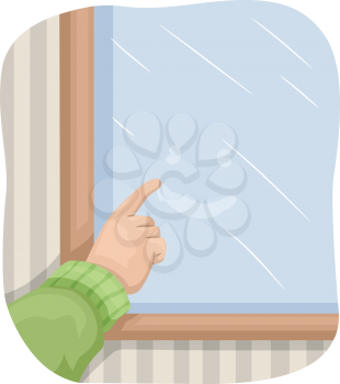 Illustration of a Kid Drawing a Smiley on a Foggy Window