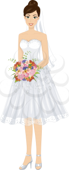Illustration of a Bride Wearing a Short Wedding Dress