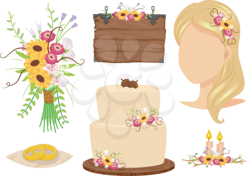 Illustration of Elements Related to a Rustic Wedding