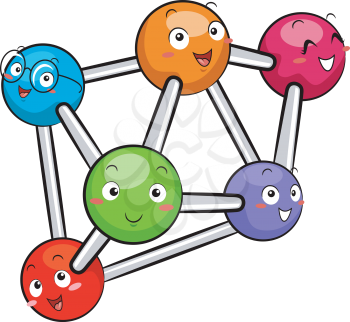 Mascot Illustration Featuring a Group of Atoms