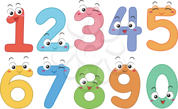 Mascot Illustration Featuring the Numbers 1 to 0