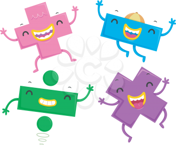 Mascot Illustration of Mathematical Symbols Dancing Happily