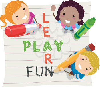 Stickman Illustration of Kids Having Fun While Learning